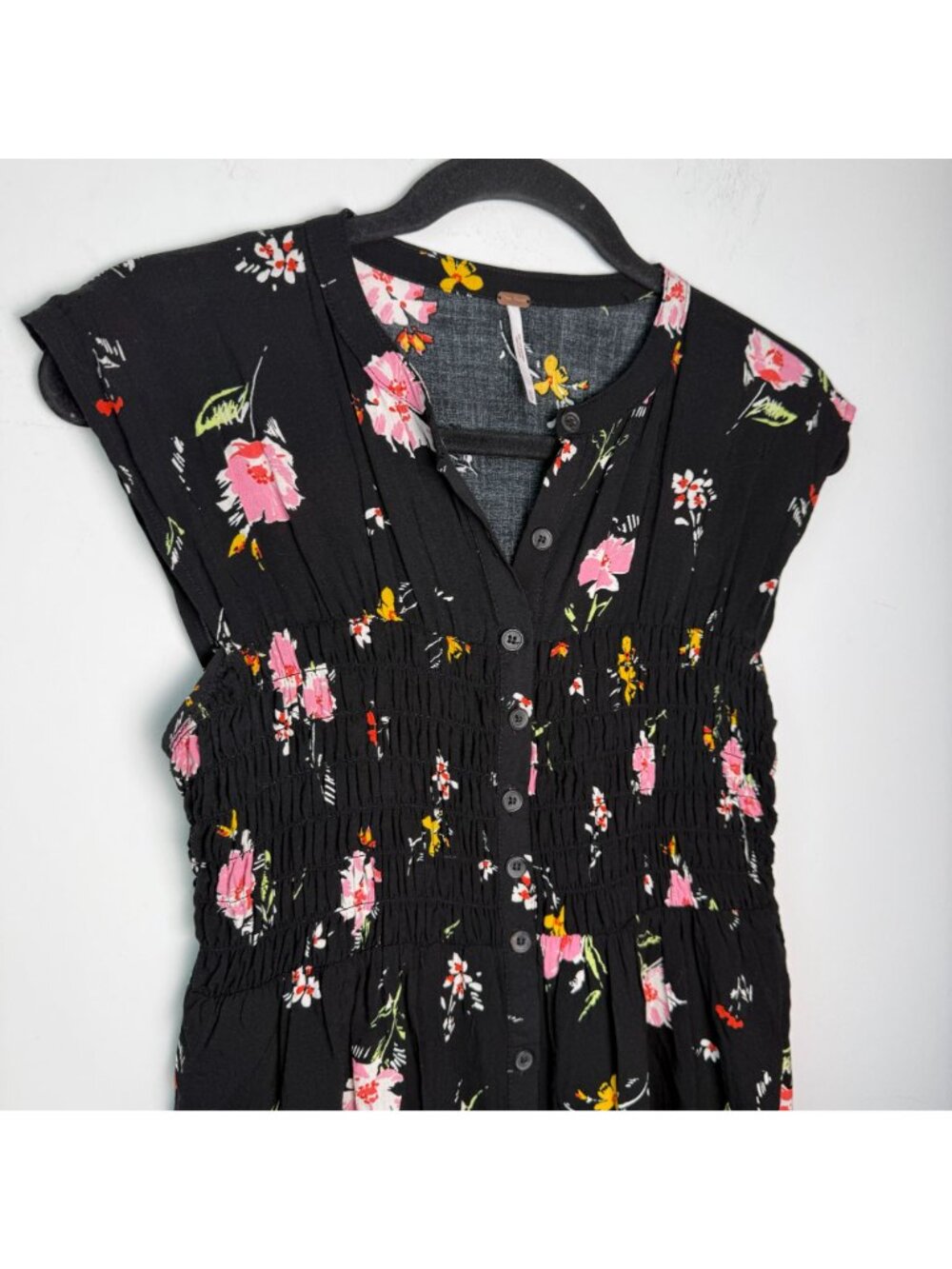 Free People Greatest Day Mini Dress Smocked Bodice XS Floral Cottage Boho - Picture 5 of 8